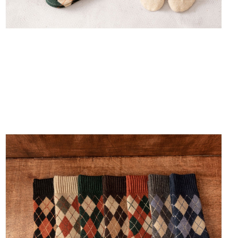 Fashion Khaki Wool Rhombus Thick Tube Socks,Fashion Socks