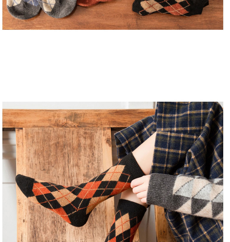 Fashion Navy Rhomboid Print Wool Socks,Fashion Socks