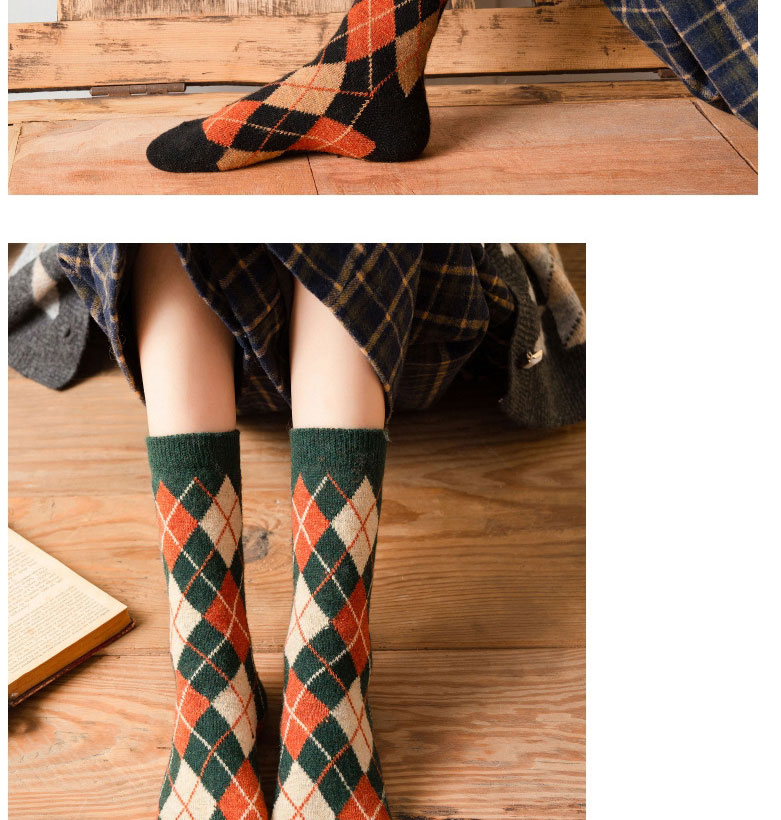 Fashion Navy Rhomboid Print Wool Socks,Fashion Socks