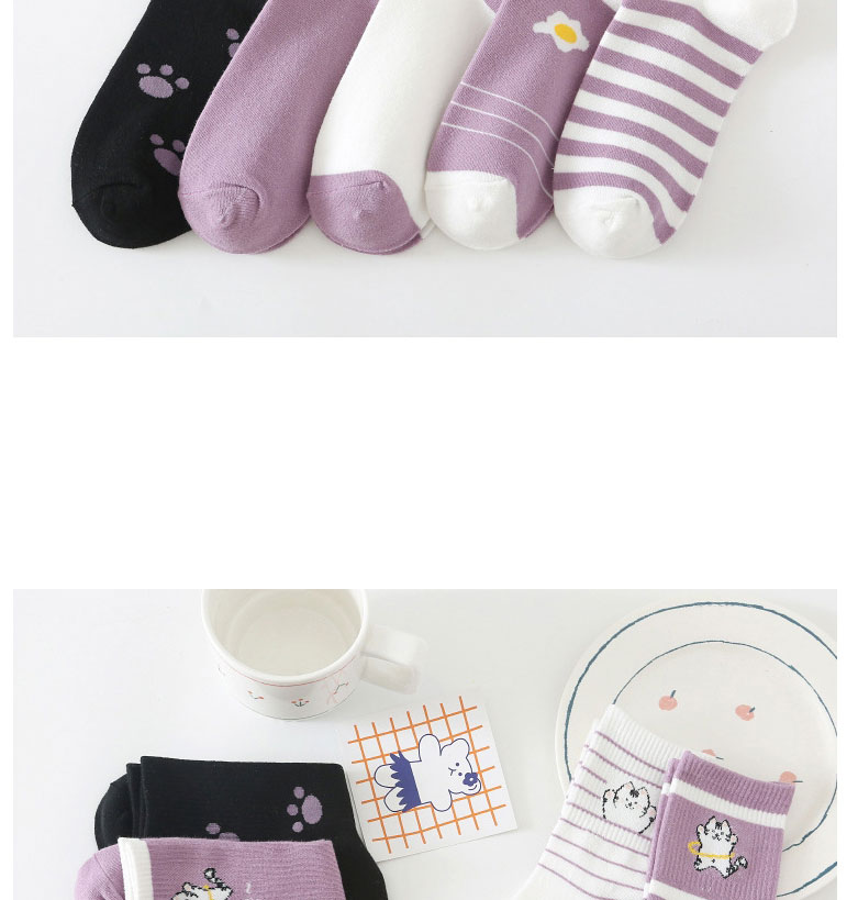 Fashion Purple Luokou Cat Cartoon Cat Striped Tube Socks,Fashion Socks