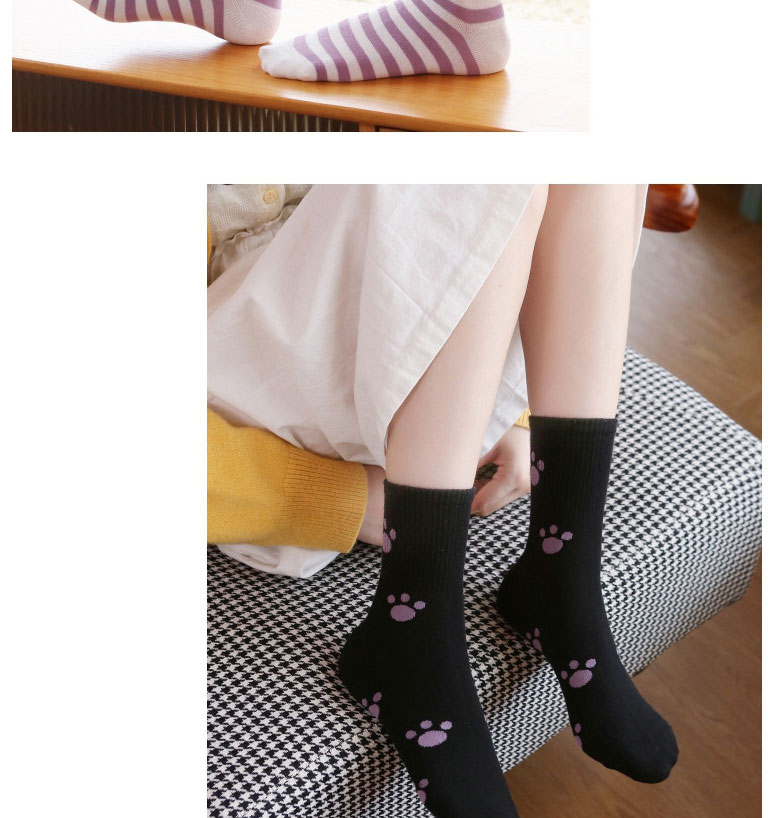 Fashion Purple Luokou Cat Cartoon Cat Striped Tube Socks,Fashion Socks
