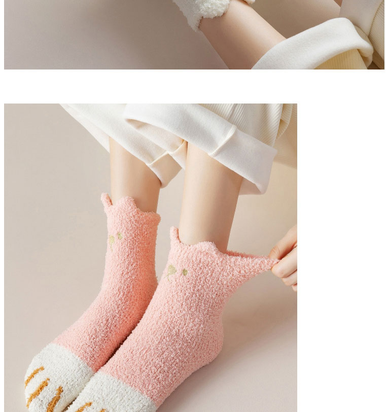Fashion Light Yellow Coral Fleece Cat Claw Socks,Fashion Socks