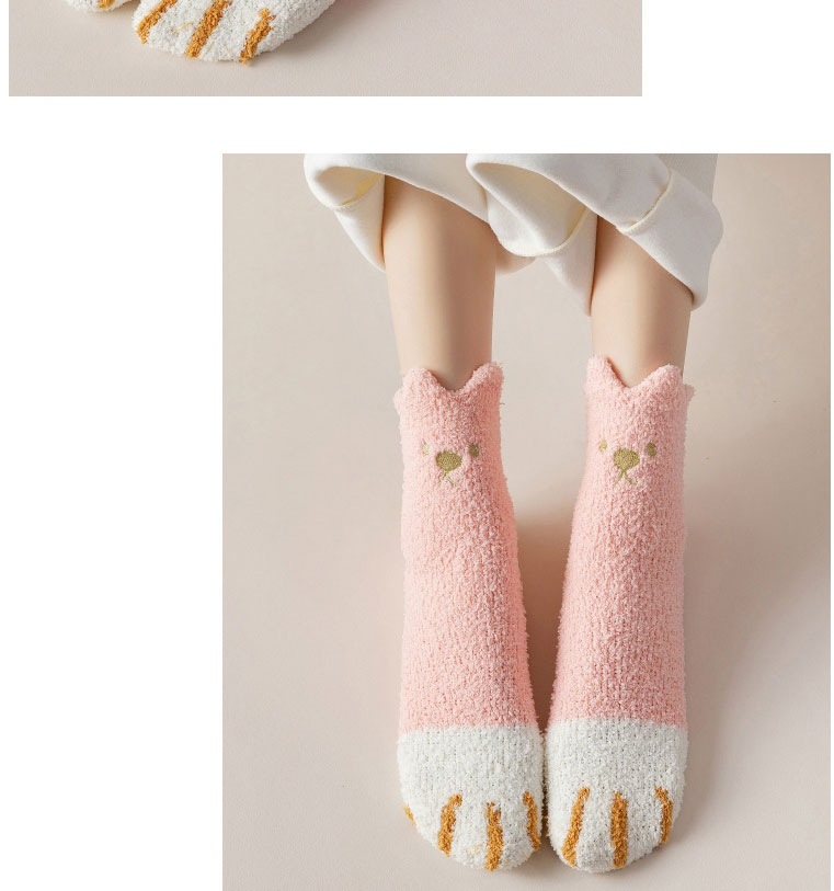 Fashion Light Yellow Coral Fleece Cat Claw Socks,Fashion Socks