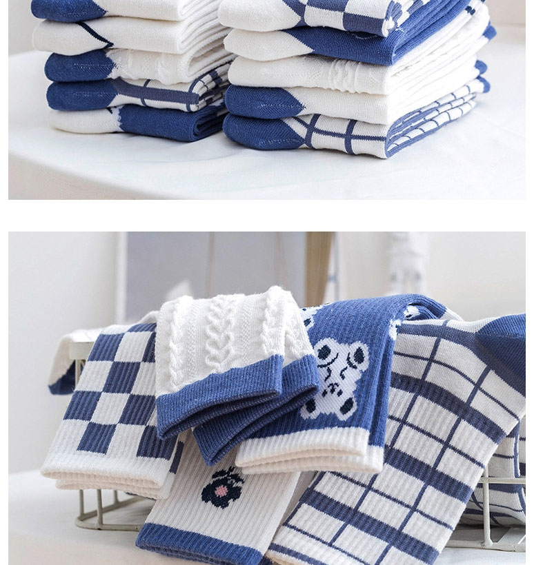 Fashion Blue And White Small Squares Cotton Geometric Print Socks,Fashion Socks