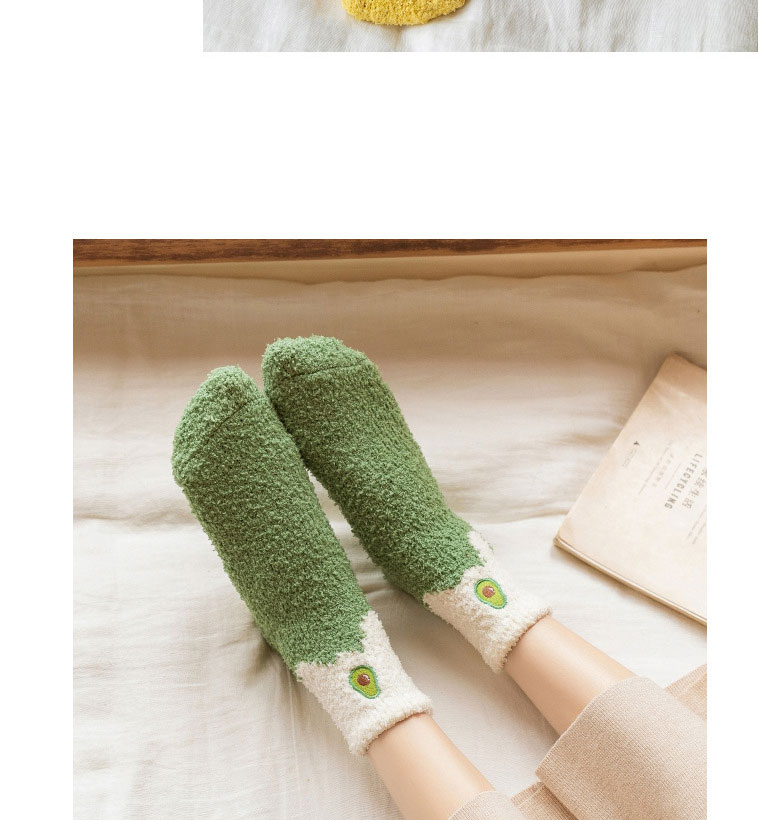 Fashion Green Coral Fleece Fruit Embroidered Tube Socks,Fashion Socks