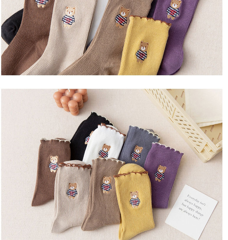 Fashion Khaki Bear Embroidered Wood Ear Socks,Fashion Socks