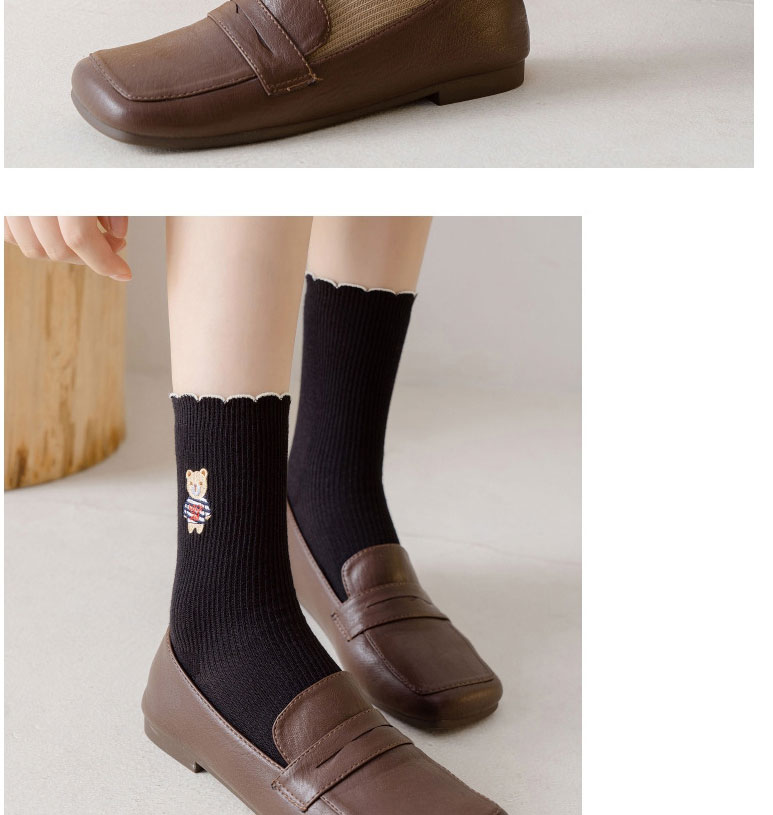 Fashion Khaki Bear Embroidered Wood Ear Socks,Fashion Socks
