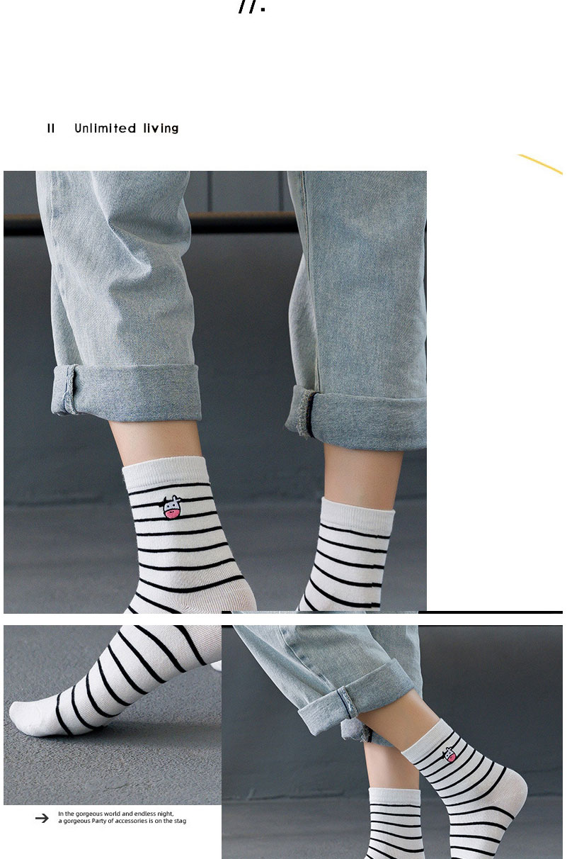 Fashion Thin Strips Cow Embroidery Cartoon Tube Socks,Fashion Socks