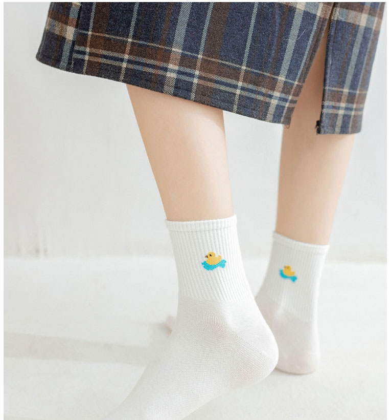 Fashion Little Yellow Duck Cotton Geometric Embroidered Tube Socks,Fashion Socks