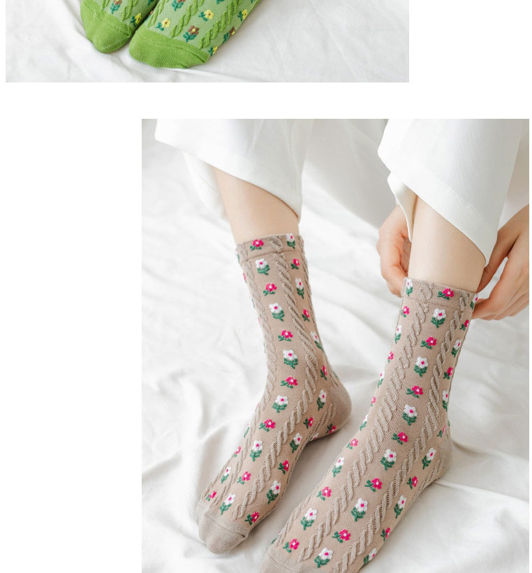 Fashion Green Floral Print Cotton Socks,Fashion Socks