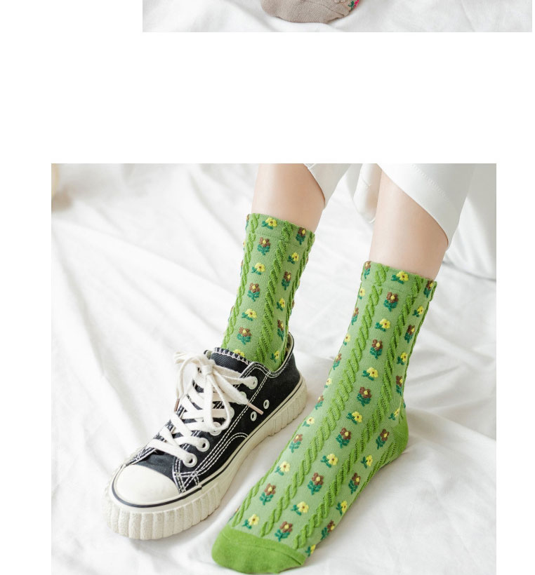 Fashion Green Floral Print Cotton Socks,Fashion Socks