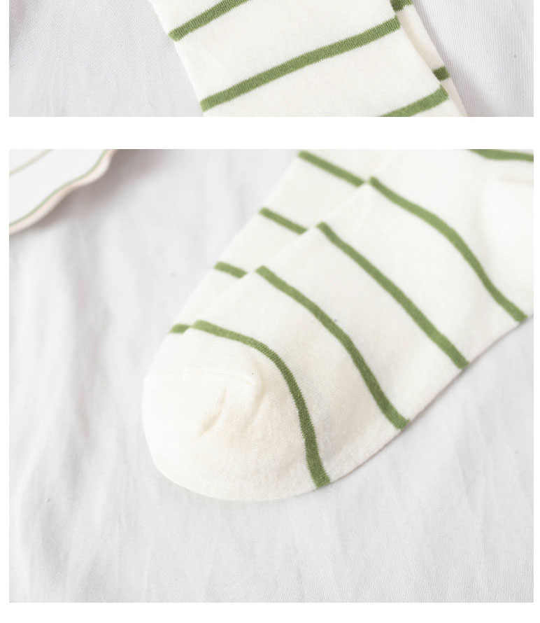 Fashion Green Strips On White Cotton Bunny Embroidered Striped Socks,Fashion Socks