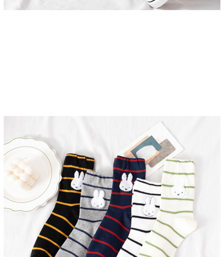Fashion Grey Cotton Bunny Embroidered Striped Socks,Fashion Socks