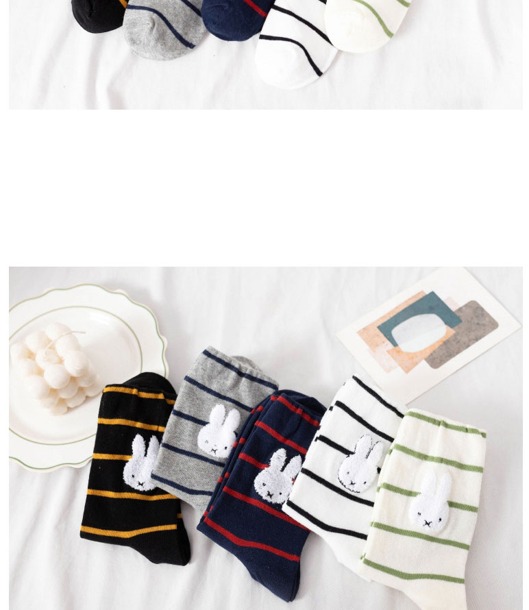 Fashion Black Bars On White Cotton Bunny Embroidered Striped Socks,Fashion Socks