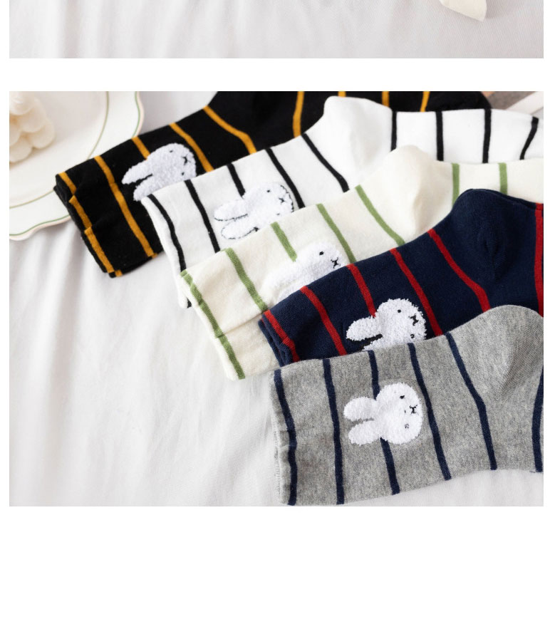 Fashion Green Strips On White Cotton Bunny Embroidered Striped Socks,Fashion Socks