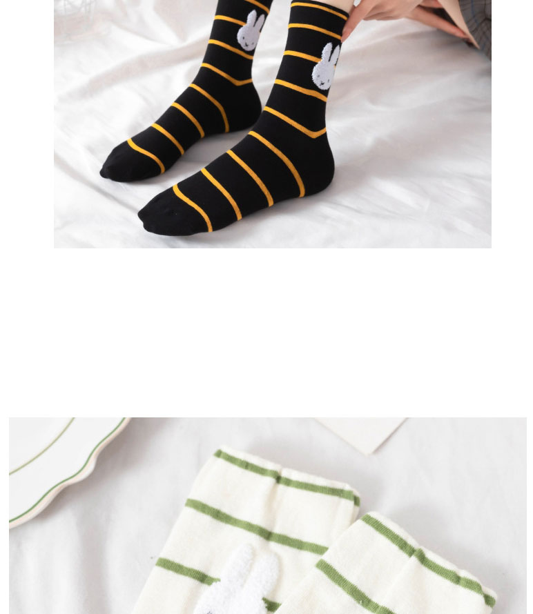 Fashion Black Bars On White Cotton Bunny Embroidered Striped Socks,Fashion Socks