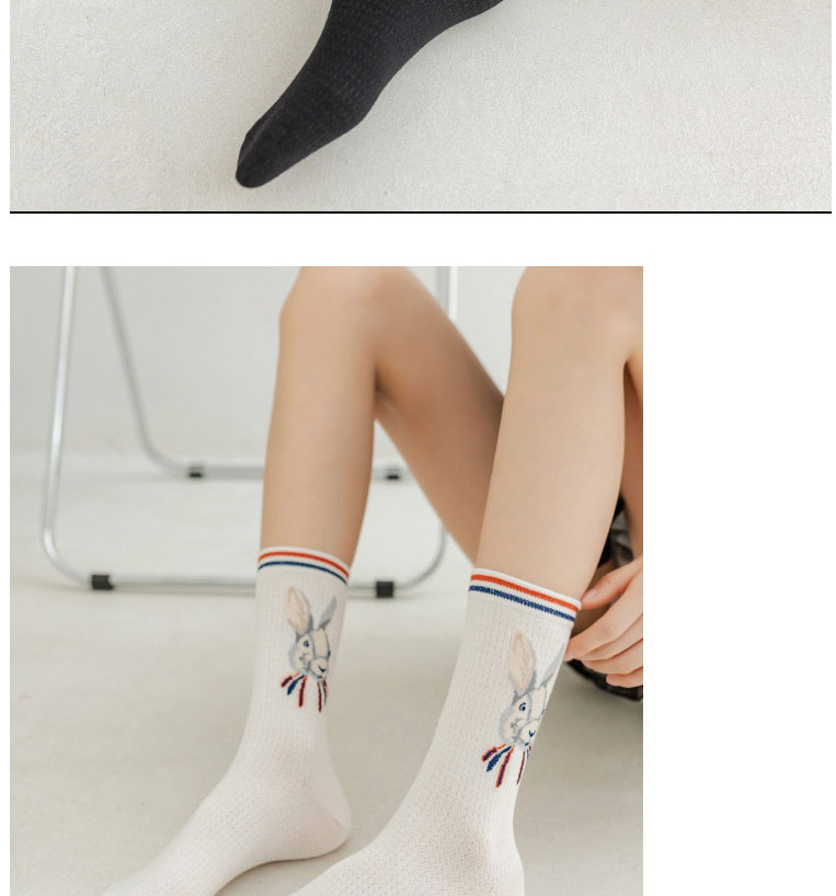 Fashion Black Cartoon Rabbit Embroidered Tube Socks,Fashion Socks