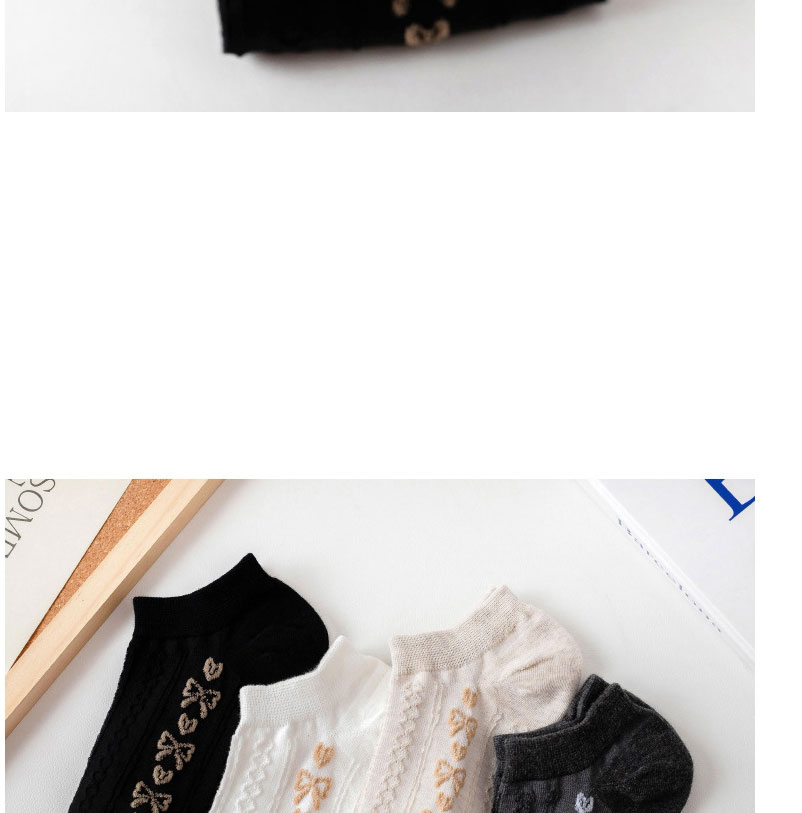 Fashion Khaki Love Bow Embroidered Boat Socks,Fashion Socks