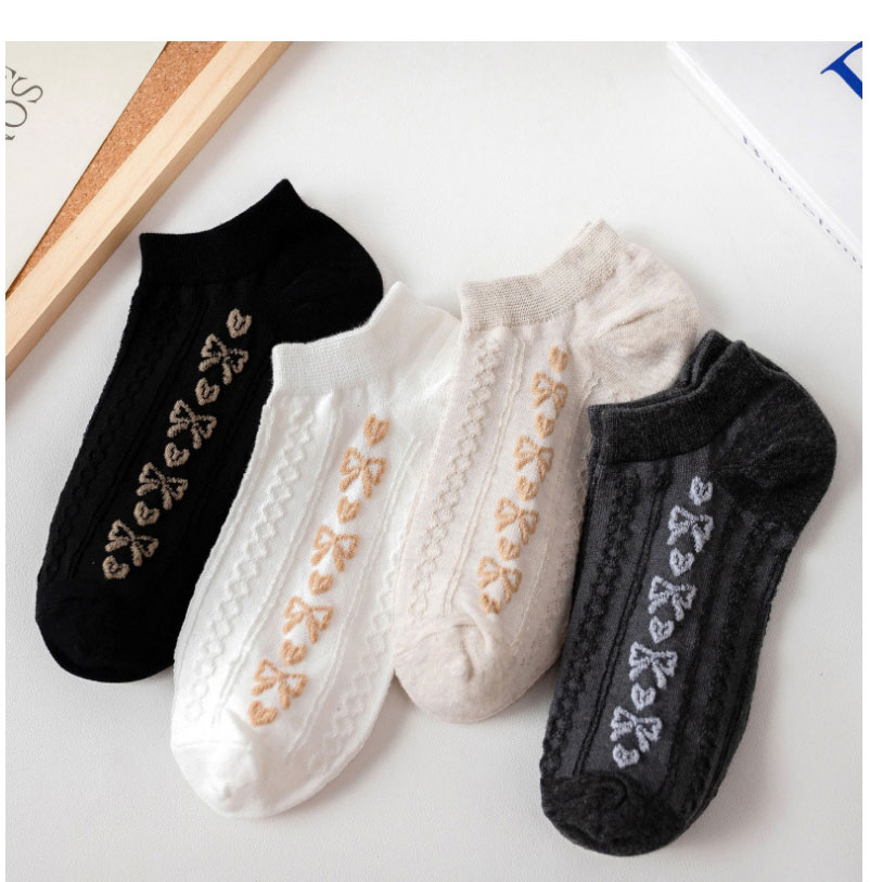Fashion Khaki Love Bow Embroidered Boat Socks,Fashion Socks