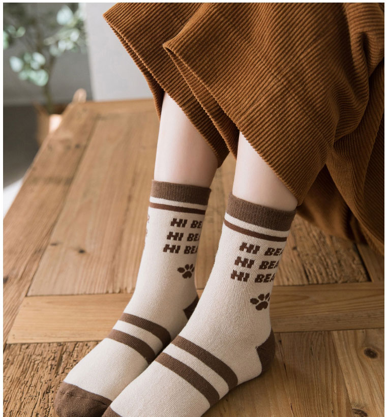 Fashion Khaki Bear Cotton Geometric Cartoon Embroidered Tube Socks,Fashion Socks