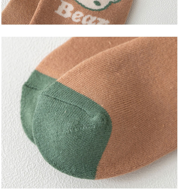 Fashion Green Bear Cotton Geometric Cartoon Embroidered Tube Socks,Fashion Socks