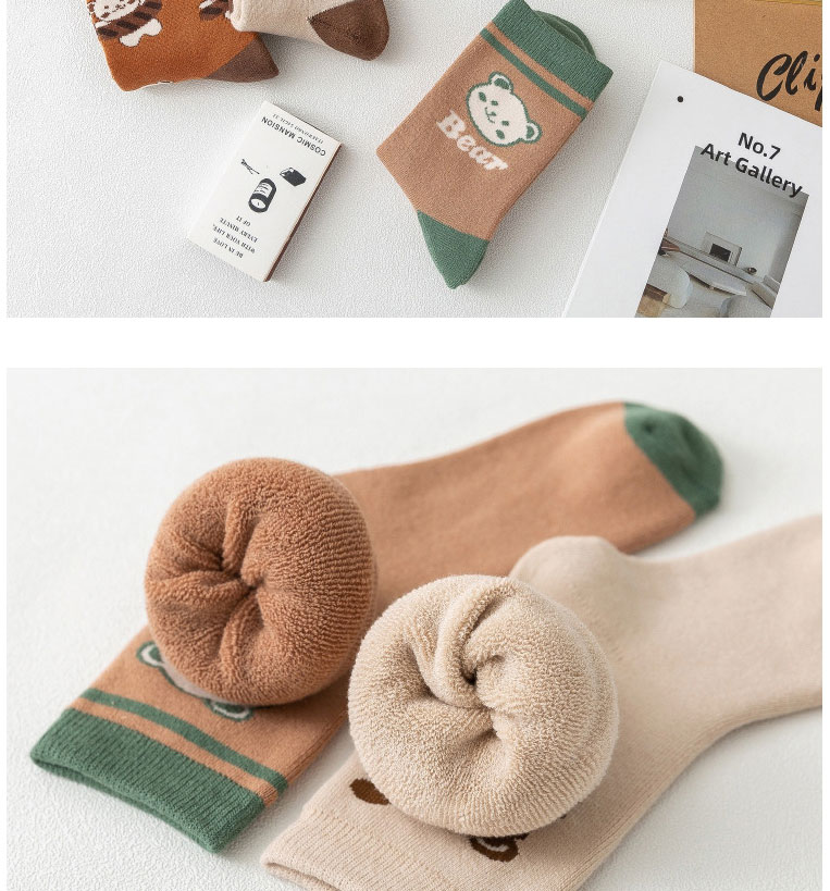 Fashion Green Bear Cotton Geometric Cartoon Embroidered Tube Socks,Fashion Socks