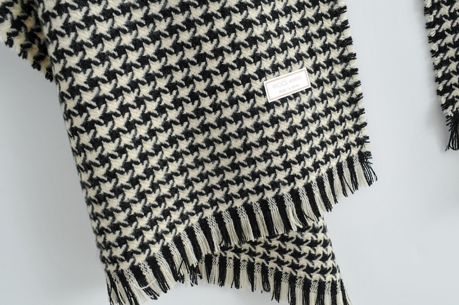 Fashion Coffee Beige Houndstooth Print Patch Scarf,knitting Wool Scaves
