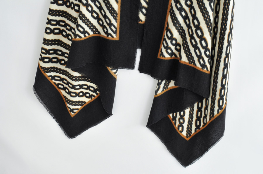 Fashion Black Chain Print Imitation Cashmere Scarf,knitting Wool Scaves