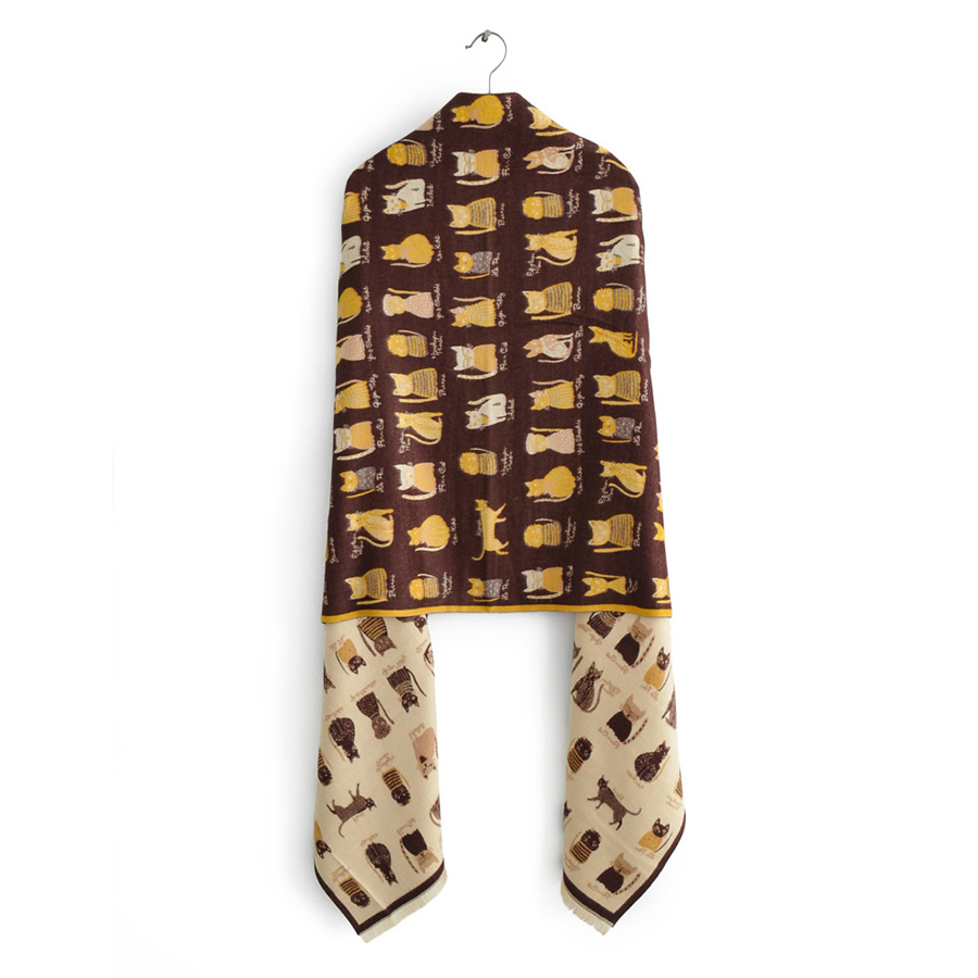 Fashion Brown Color Kitten Double-sided Jacquard Cashmere Scarf,knitting Wool Scaves
