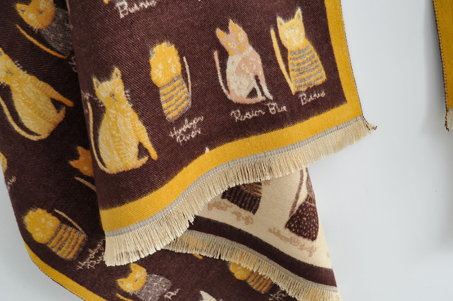 Fashion Brown Color Kitten Double-sided Jacquard Cashmere Scarf,knitting Wool Scaves