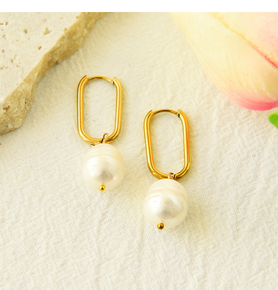 Fashion Golden-2 Titanium Steel Pearl Earrings,Earrings