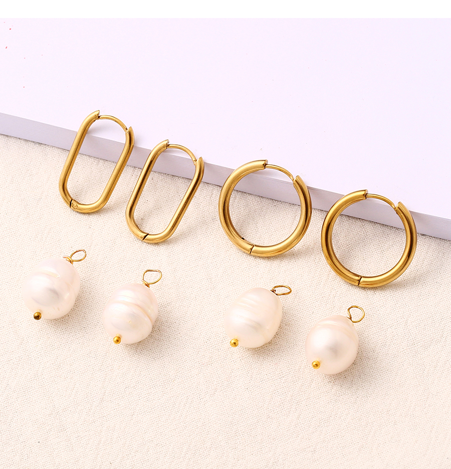 Fashion Gold Titanium Steel Pearl Earrings,Earrings