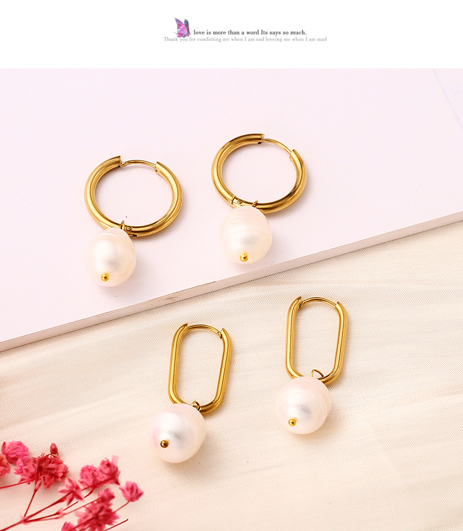 Fashion Gold Titanium Steel Pearl Earrings,Earrings