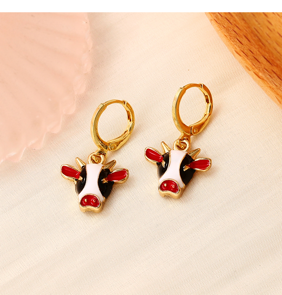 Fashion Red Alloy Drip Oil Bull Head Ear Ring,Hoop Earrings