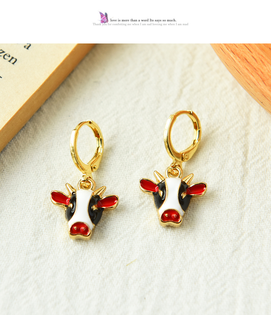 Fashion Red Alloy Drip Oil Bull Head Ear Ring,Hoop Earrings