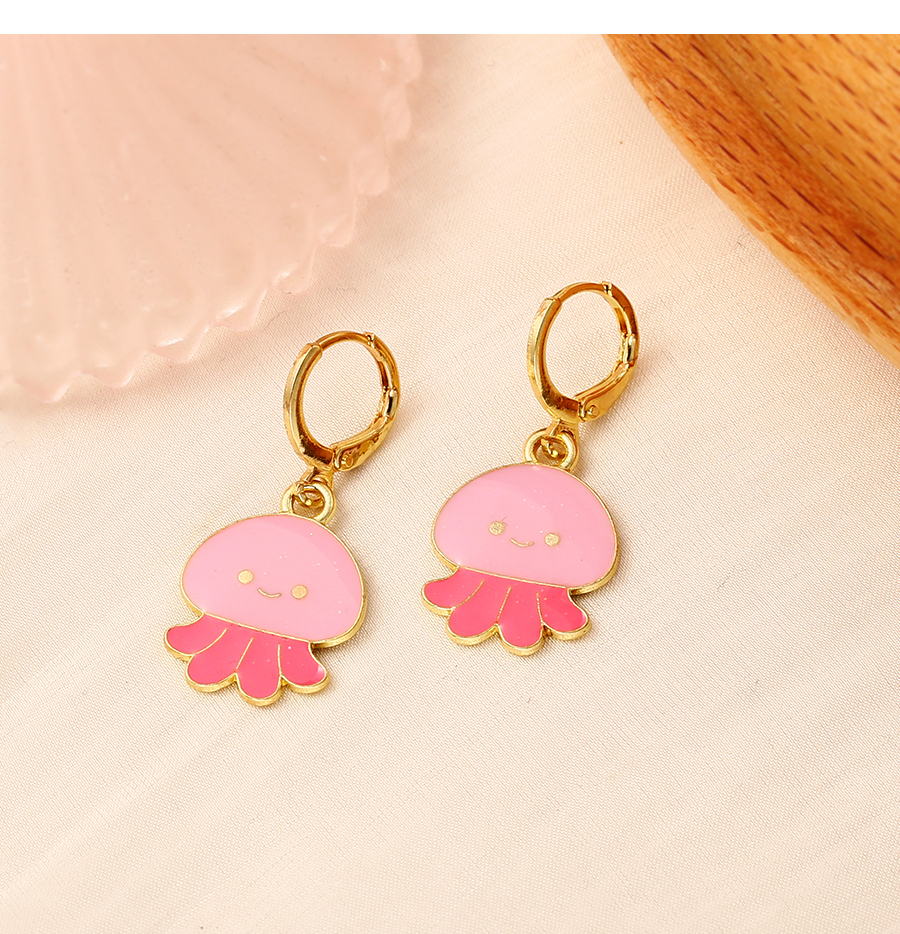 Fashion Pink Alloy Dripping Jellyfish Ear Ring,Hoop Earrings