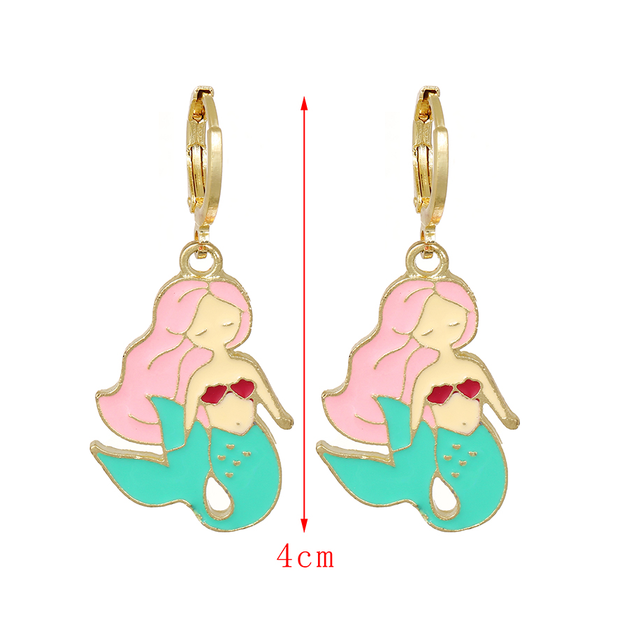 Fashion Pink Alloy Drip Oil Mermaid Ear Ring,Hoop Earrings