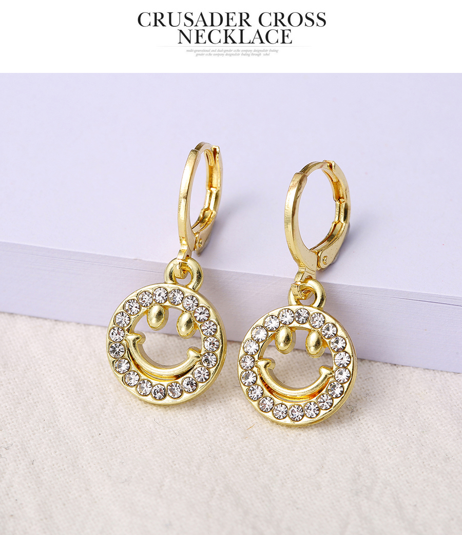 Fashion Gold Alloy Inlaid Zirconium Smiley Earrings,Hoop Earrings