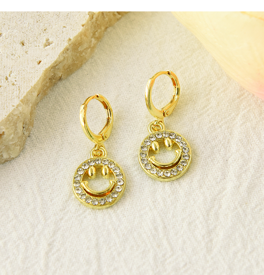 Fashion Gold Alloy Inlaid Zirconium Smiley Earrings,Hoop Earrings