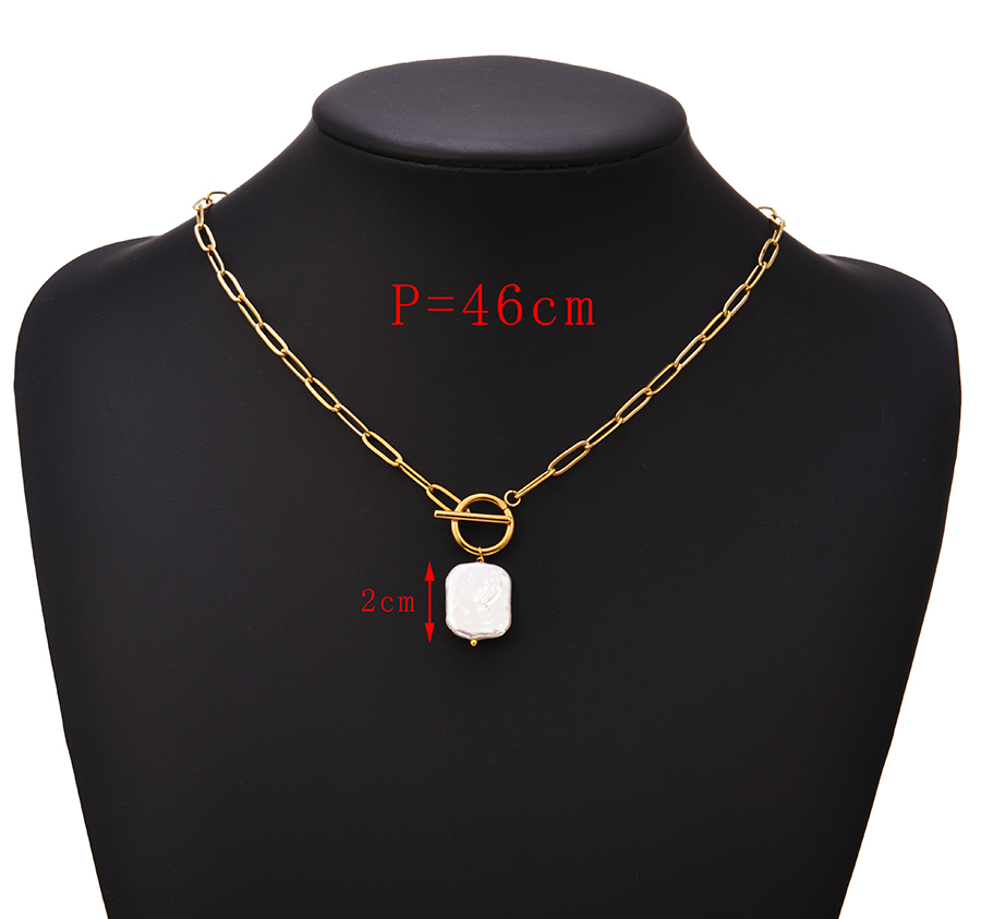 Fashion Round Shape Titanium Steel Oval Pearl Ot Buckle Necklace,Necklaces