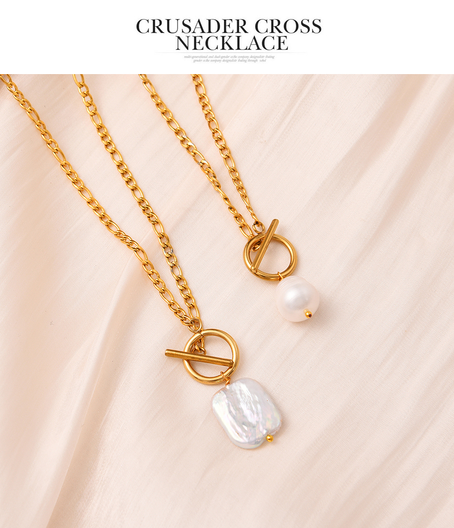 Fashion Round Shape Titanium Steel Oval Pearl Ot Buckle Necklace,Necklaces