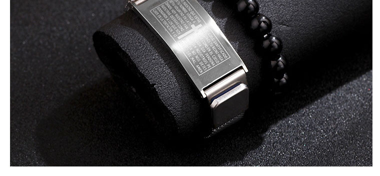 Fashion Black + Black Agate Stainless Steel Cross Magnetic Buckle Tiger Eye Beaded Bracelet Set,Jewelry Set