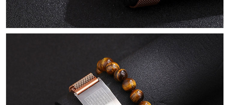 Fashion Gold Color + Tiger Eye Stainless Steel Cross Magnetic Buckle Tiger Eye Beaded Bracelet Set,Jewelry Set