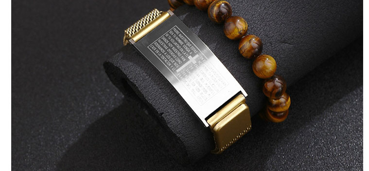 Fashion Gold Color + Tiger Eye Stainless Steel Cross Magnetic Buckle Tiger Eye Beaded Bracelet Set,Jewelry Set