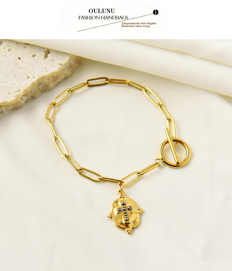 Fashion Gold Titanium Steel Rhinestone Irregular Cross Ot Buckle Bracelet,Bracelets