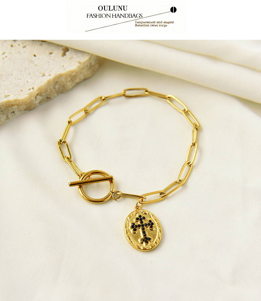 Fashion Gold Titanium Steel Rhinestone Cross Ot Buckle Bracelet,Bracelets