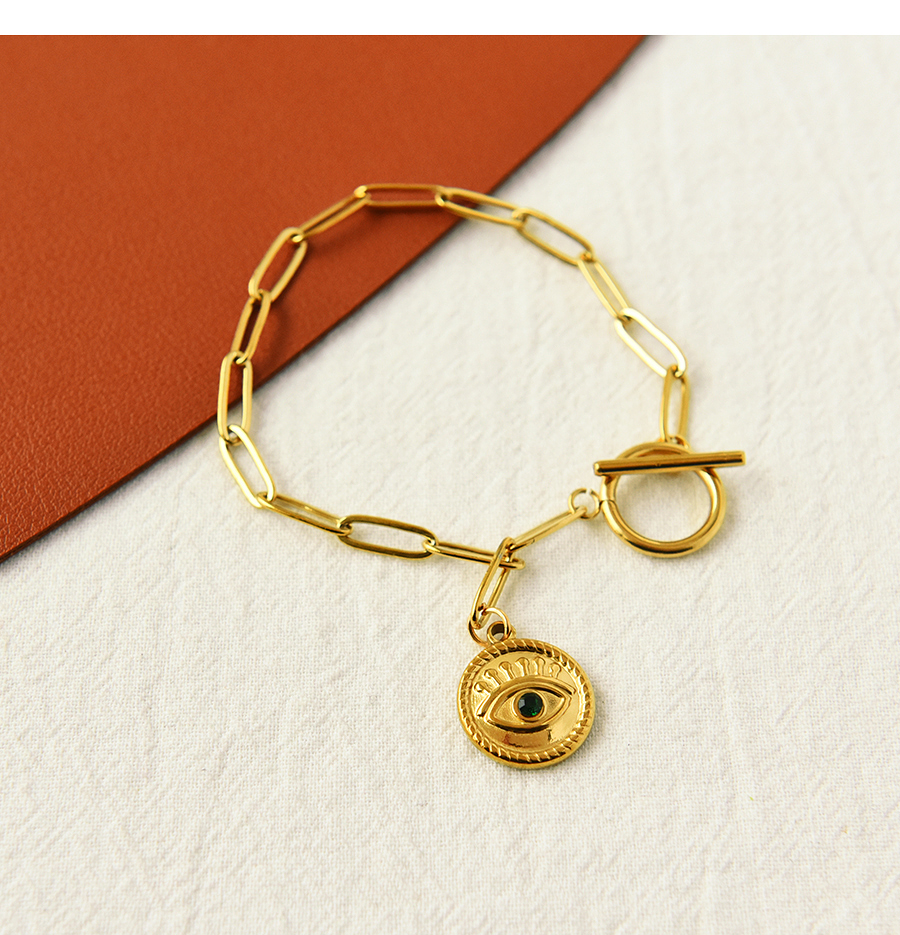 Fashion Gold Titanium Steel Inlaid Zirconium Round Eye Ot Buckle Bracelet,Bracelets