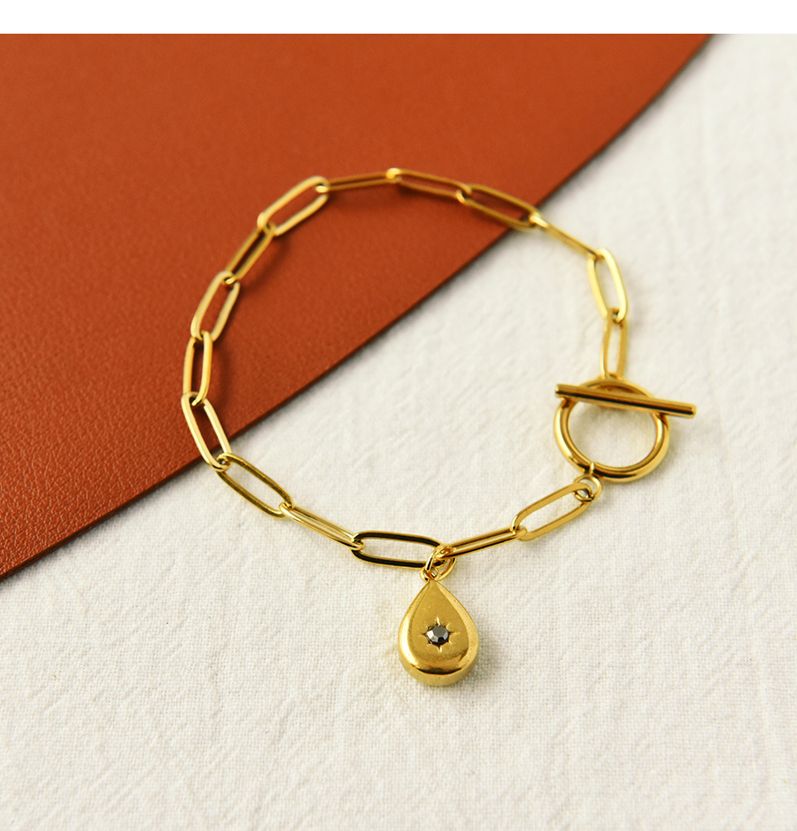 Fashion Gold Titanium Steel Rhinestone Water Drop Ot Buckle Bracelet,Bracelets