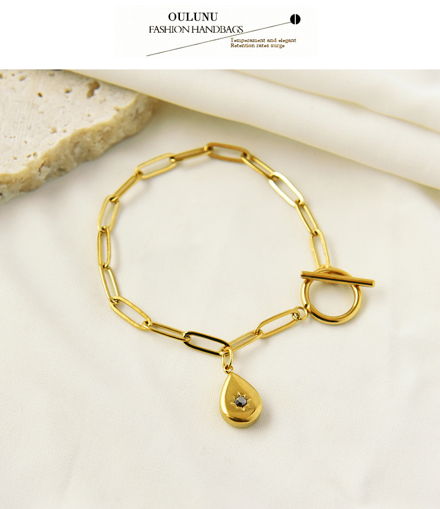 Fashion Gold Titanium Steel Rhinestone Water Drop Ot Buckle Bracelet,Bracelets