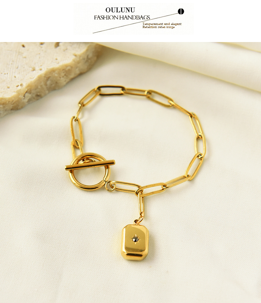 Fashion Gold Titanium Steel Rhinestone Square Ot Buckle Bracelet,Bracelets